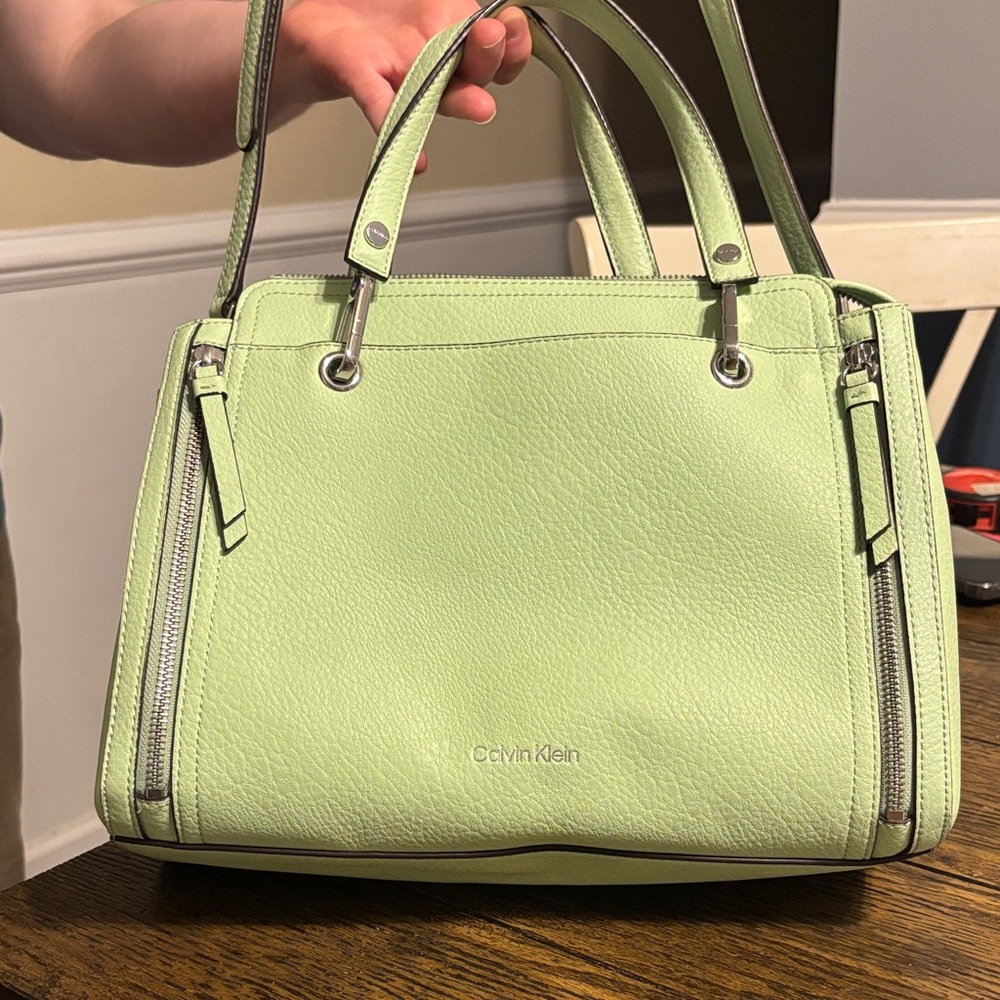 Calvin Klein Light Mint Green Leather Shoulder Bag